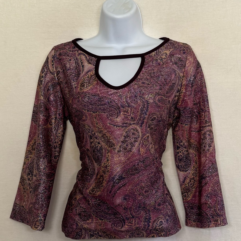 A-35 Lulca Vintage‎ Pink & Purple 1/2 Sleeve Cutout Blouse Size Large